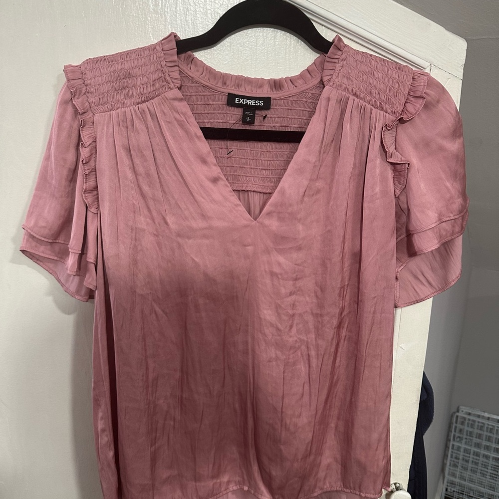 Express Blush Ruffle Sleeve Blouse
